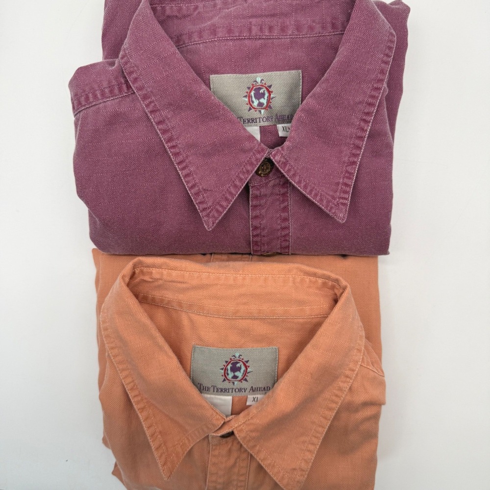 The Territory Ahead Shirt Mens XL Purple Orange Herringbone Utility 2-Pack